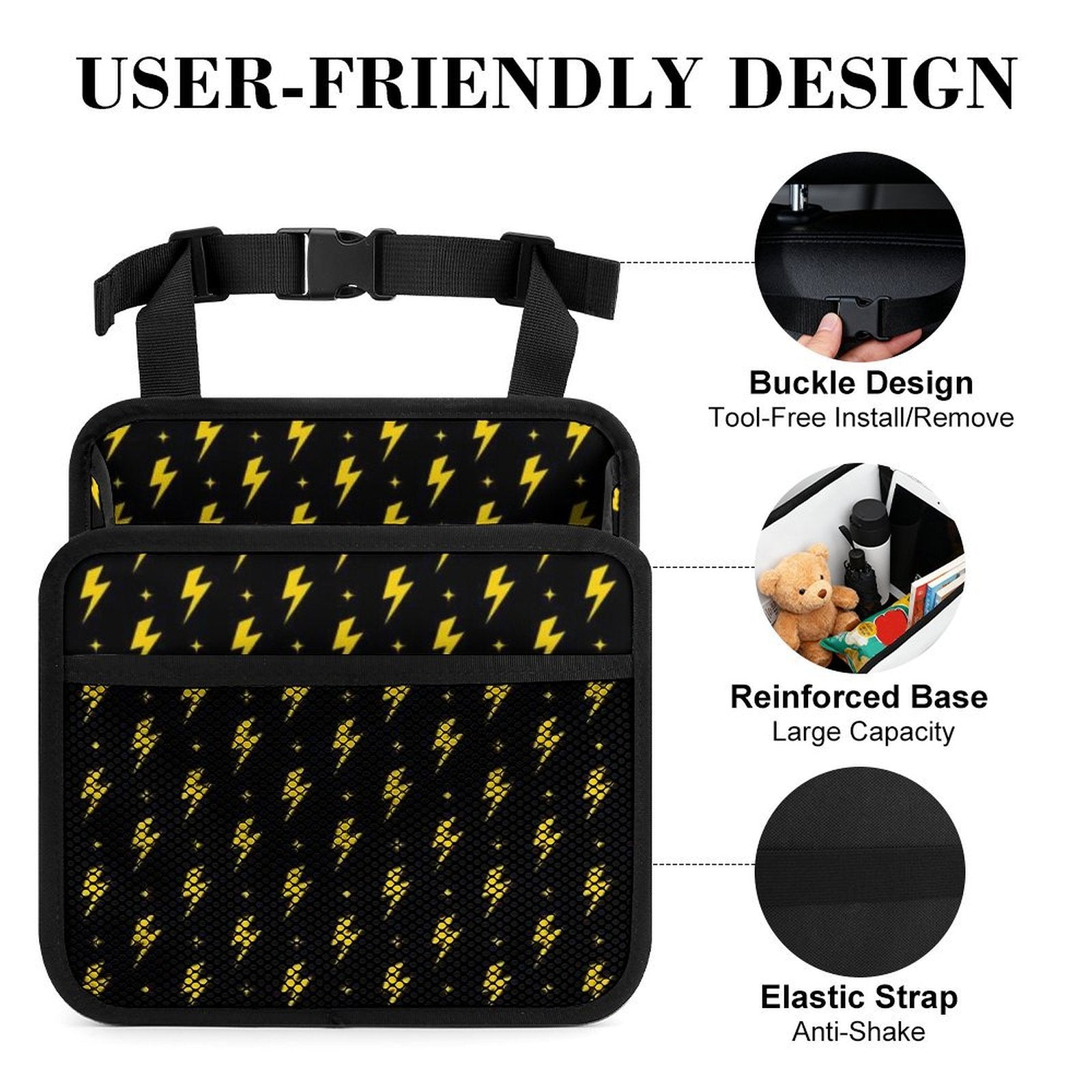 Yellow Lightning Car Seat Back Organiser Car Seat Back Organiser comic Printed Offshore