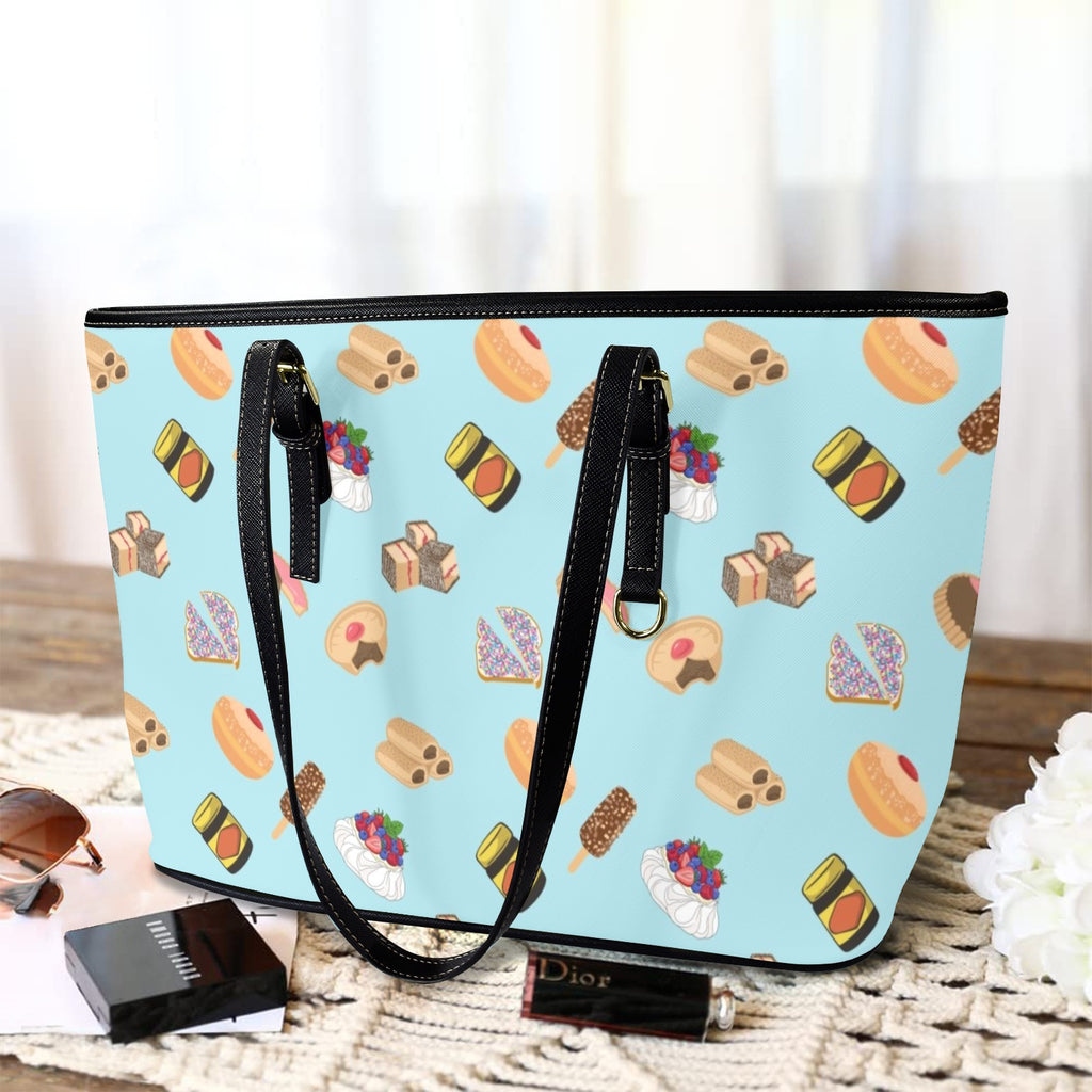 Classic Aussie Food Icons PU Leather Tote Bag Large