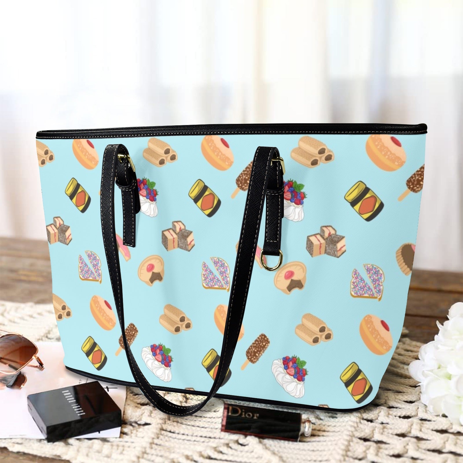 Classic Aussie Food Icons PU Leather Tote Bag Large