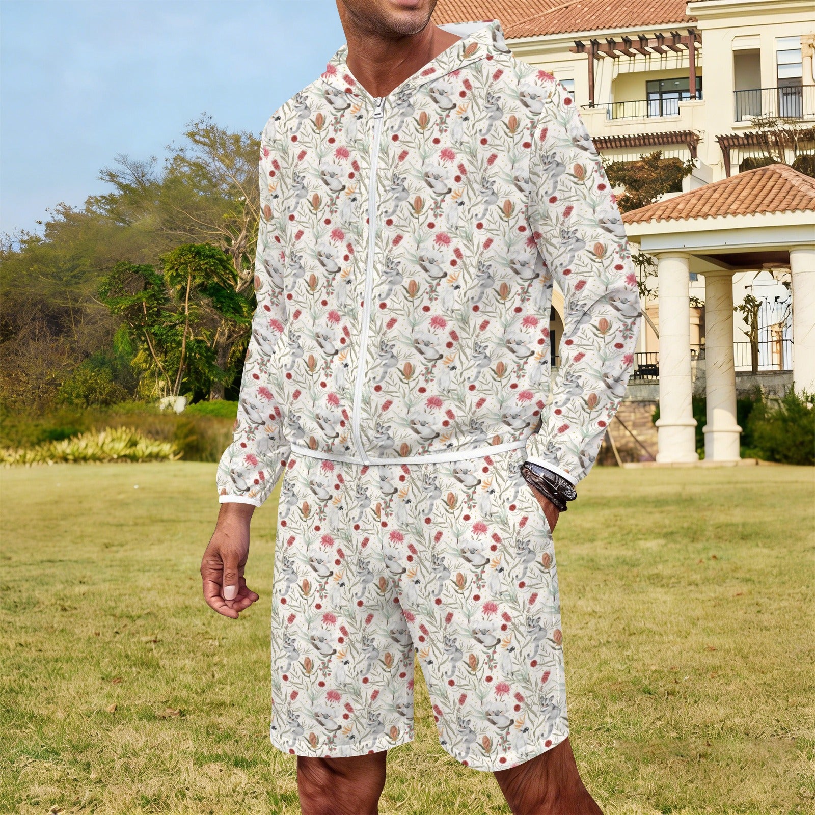 Australian Plants And Animals Men's Lightweight Sun Hoodie & Shorts Set