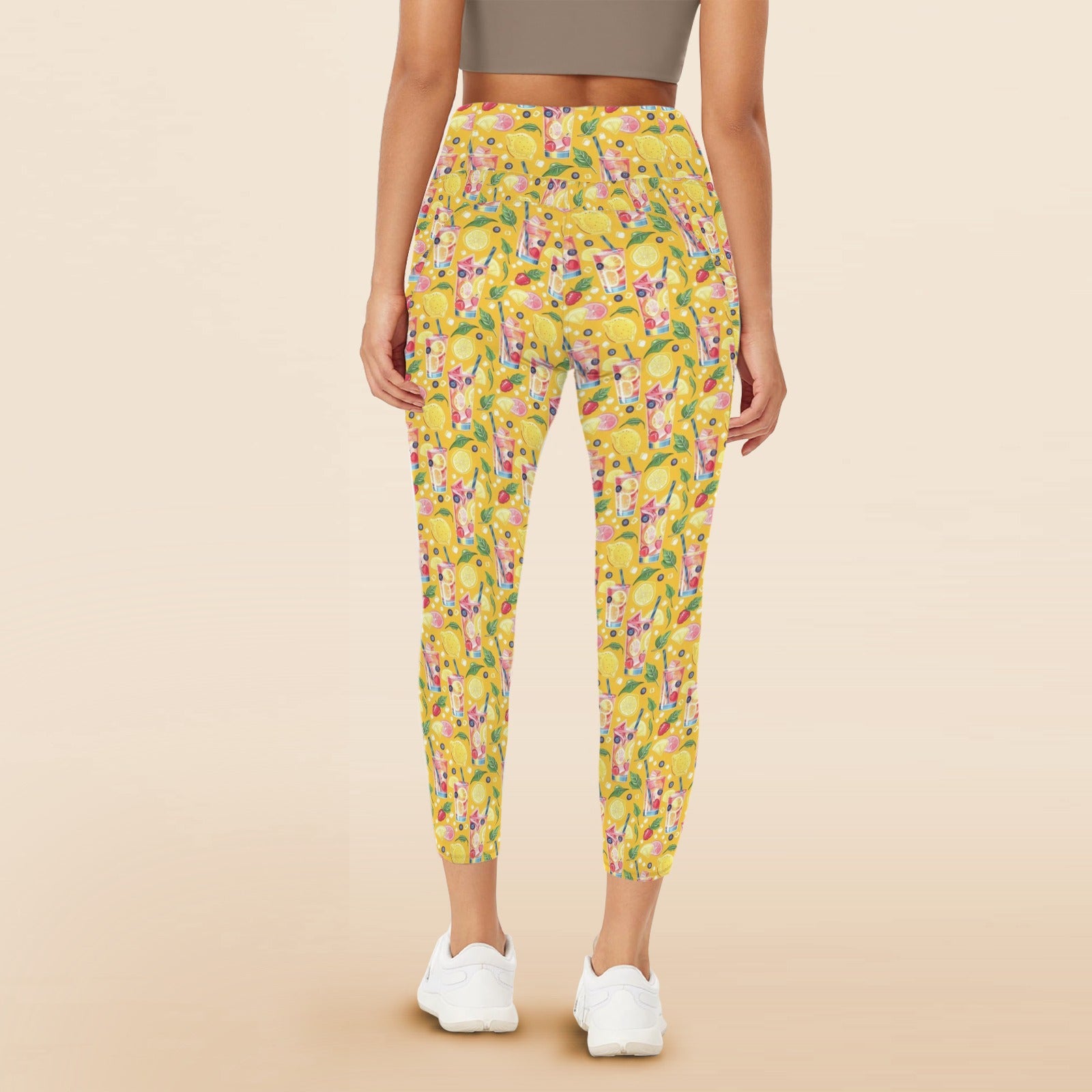 Tropical Fruit Drink Women's High Waist Pockets Yoga Leggings Women's High Waist Pockets Yoga Leggings Food Printed Offshore Summer