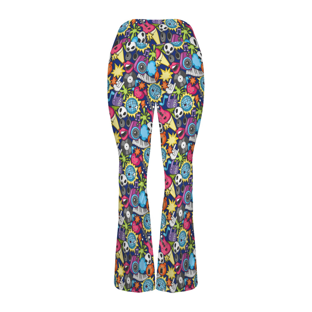 Sticker Music High Waist Crossover Tummy Control Flare Leggings High Waist Flare Leggings Music Printed Offshore
