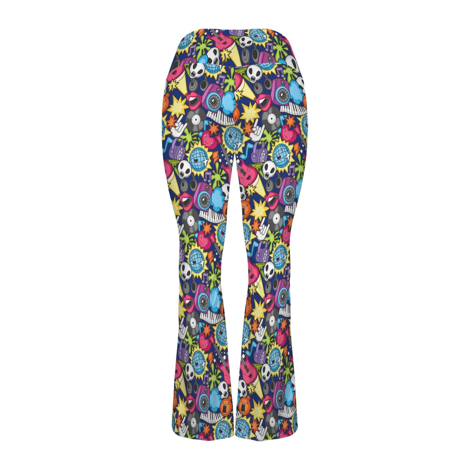 Sticker Music High Waist Crossover Tummy Control Flare Leggings High Waist Flare Leggings Music Printed Offshore
