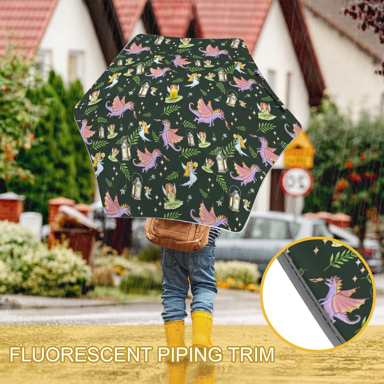 Magic Dragons And Fairies Kids Safe Round Corner Umbrella Kids Safe Round Corner Umbrella Printed Offshore