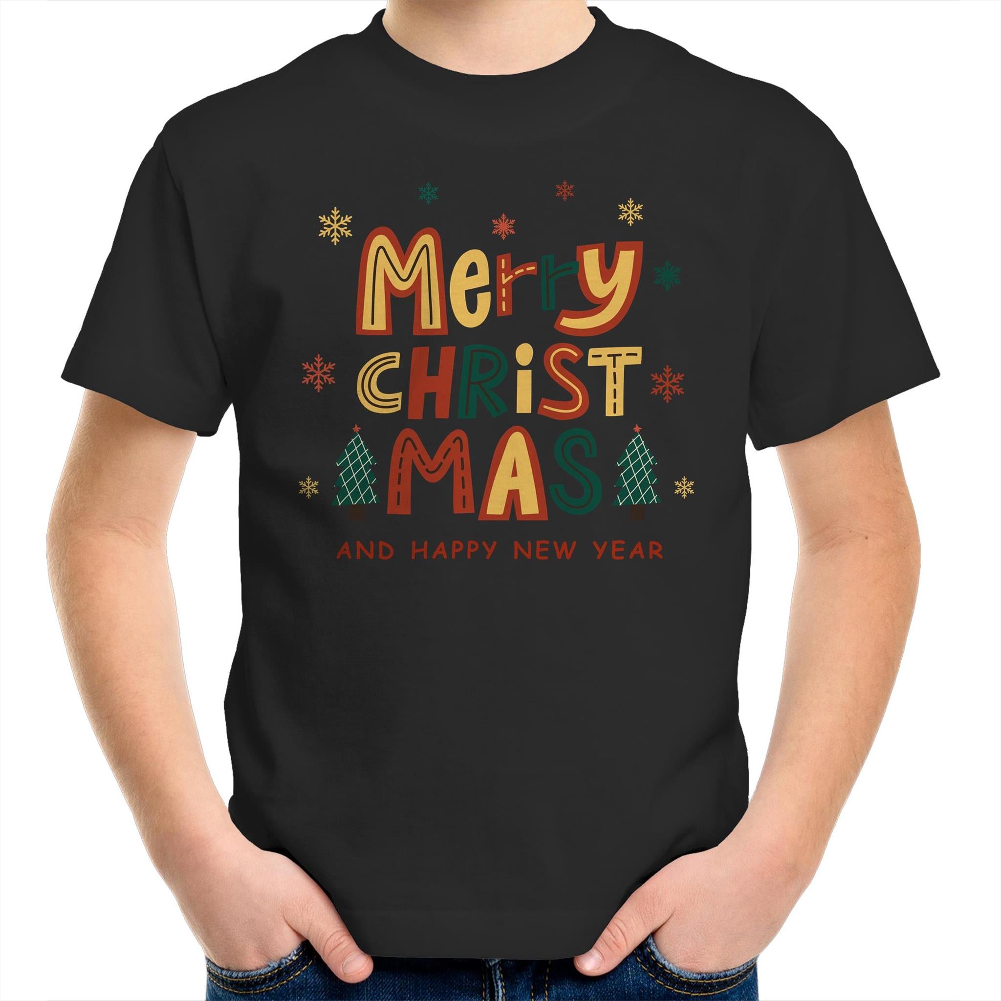 Merry Christmas And Happy New Year - Kids Youth T-Shirt Black Kids Christmas T-shirt Christmas Printed In Australia