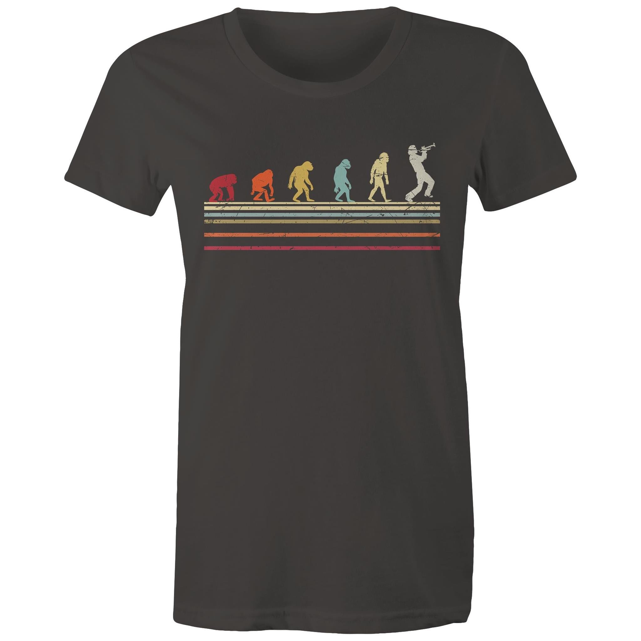 Trumpet Player Evolution - Womens T-shirt Charcoal Womens T-shirt Music Printed In Australia