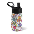 Hippie Butterfly And Flowers 12oz Kids Water Bottle with Straw Lid