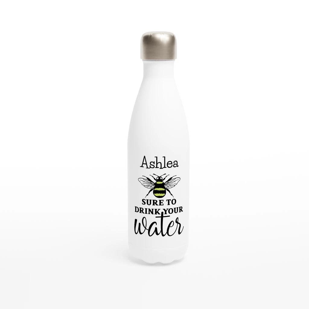 Bee Sure To Drink Your Water - White 17oz Stainless Steel Water Bottle Default Title Personalised Water Bottle animal Globally Fulfilled Name