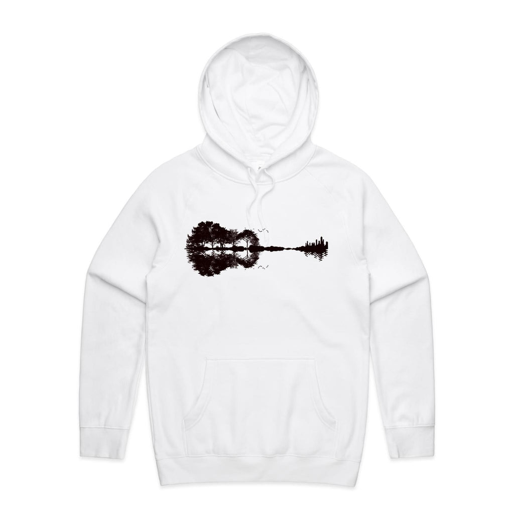 Guitar Reflection - Mens Hoodie White Mens Hoodie Music Printed In Australia