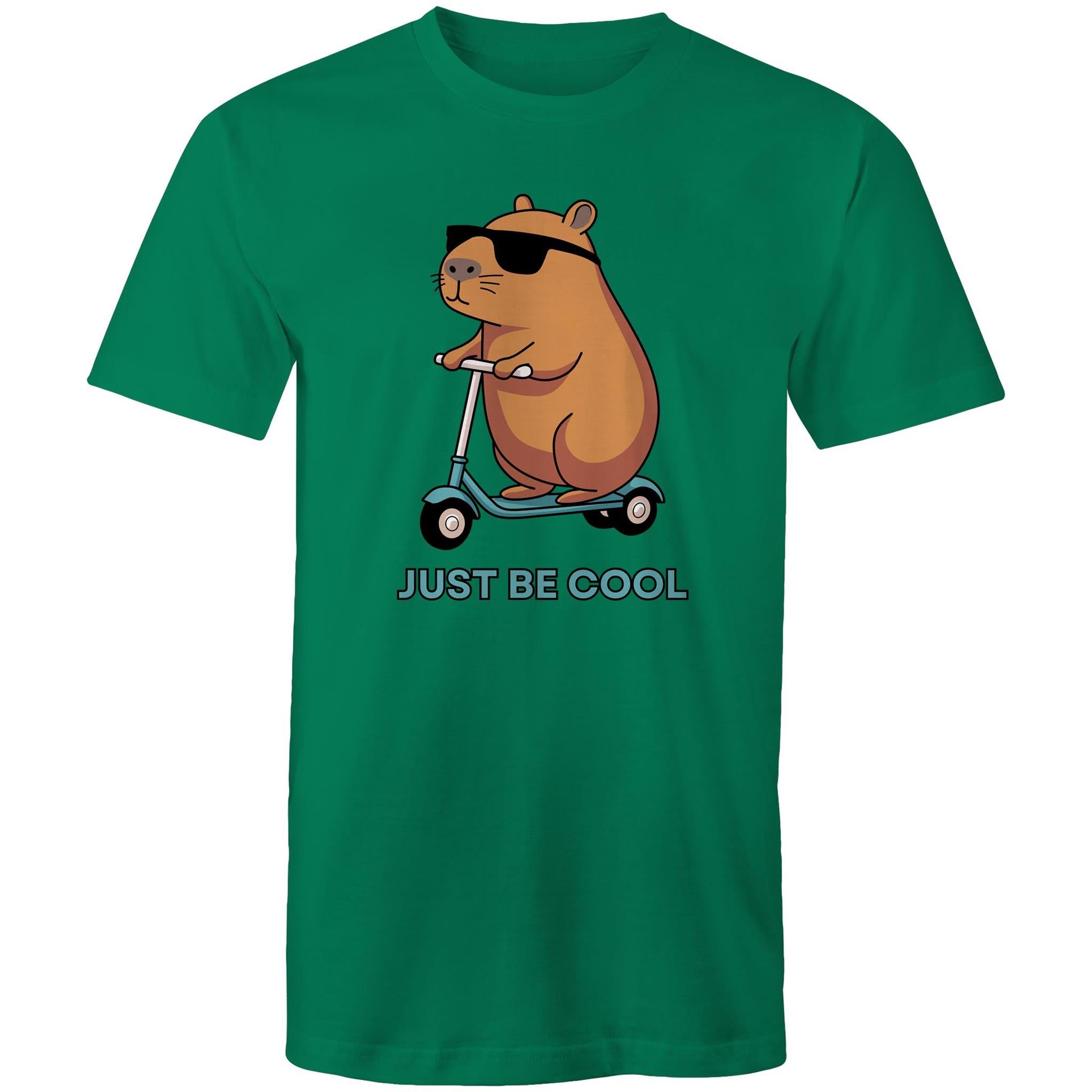 Just Be Cool, Capybara - Mens T-Shirt Kelly Green Mens T-shirt animal Printed In Australia