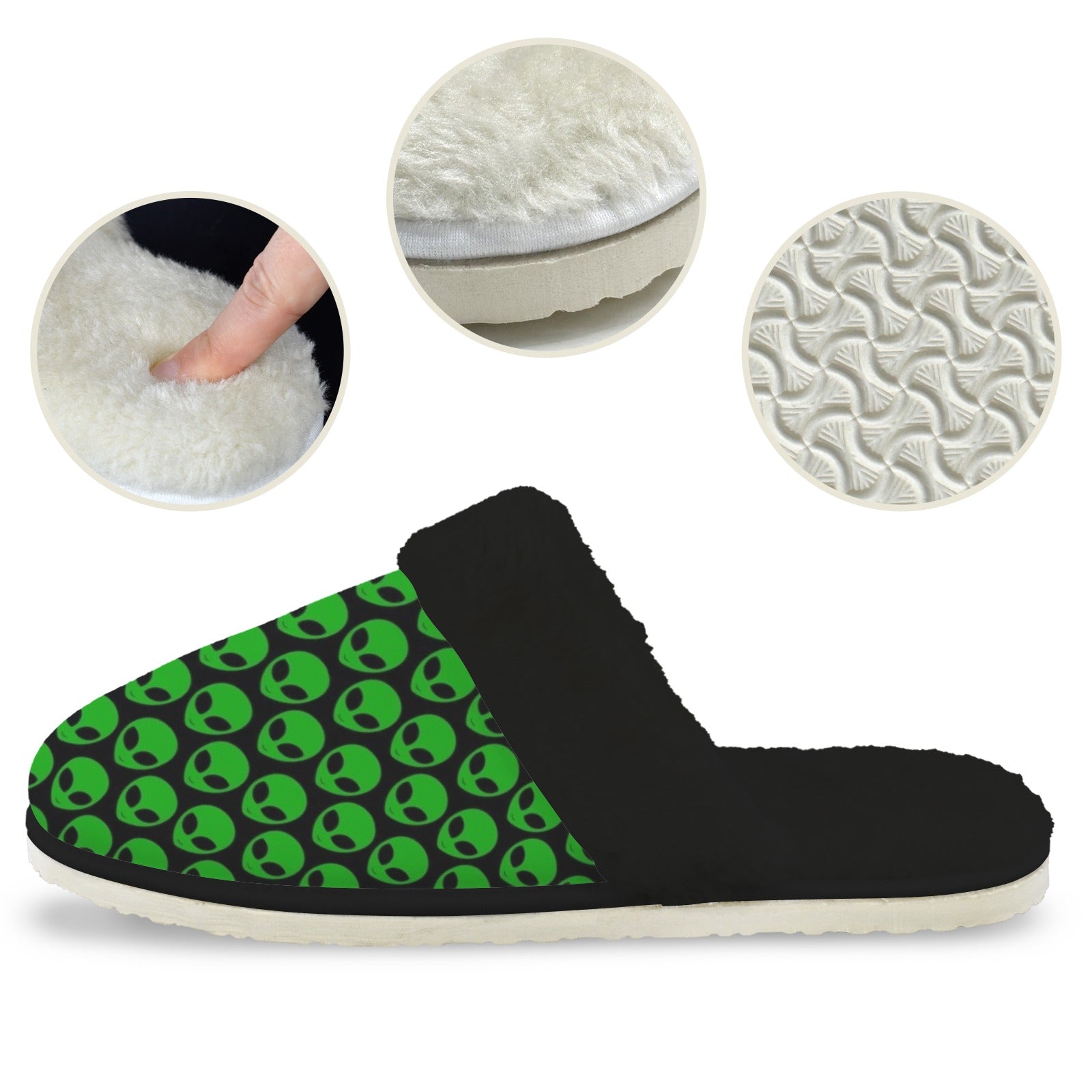 Aliens Women's Fur Trim Thick-Sole Indoor Slippers Women's Fur Trimmed Slippers Printed Offshore Sci Fi