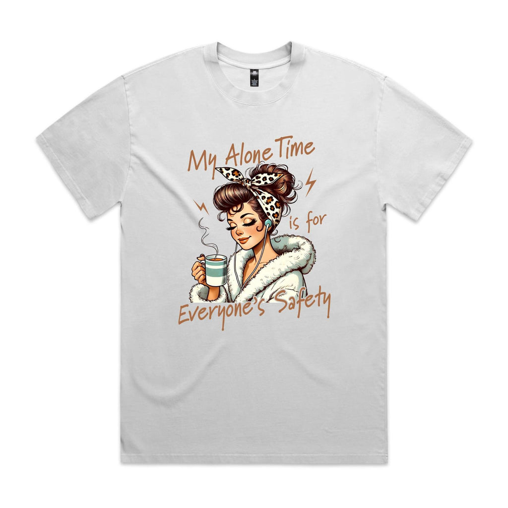 My Alone Time Is For Everyone's Safety AS Colour Heavy Faded Tee Unisex Faded White Heavy Faded T-shirt Printed In Australia