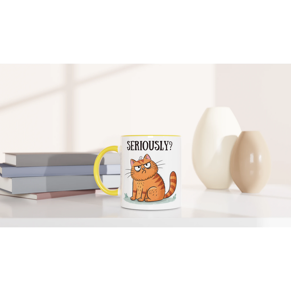 Cat Seriously? - White 11oz Ceramic Mug with Colour Inside Colour 11oz Mug animal Globally Fulfilled