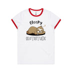 Sleepy Slothitude - Women's Ringer Tee White Red Womens Ringer T-shirt animal Printed In Australia