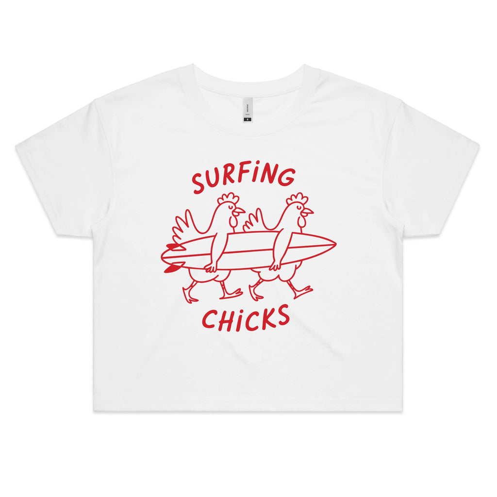 Chickens Surfing Chicks Women's AS Colour Crop Tee