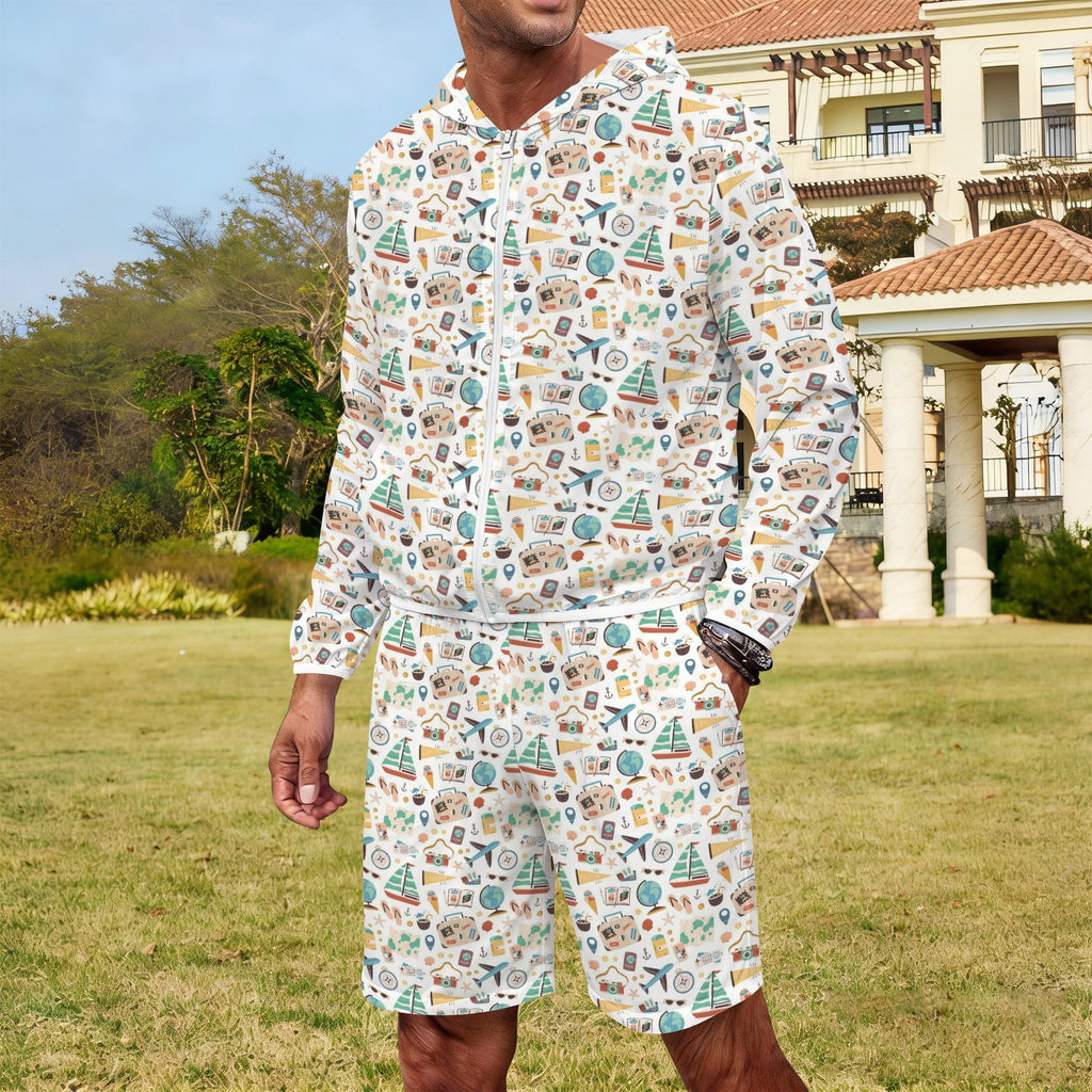 Travel And Explore Men's Lightweight Sun Hoodie & Shorts Set Men's Lightweight Sun Hoodie & Shorts Printed Offshore