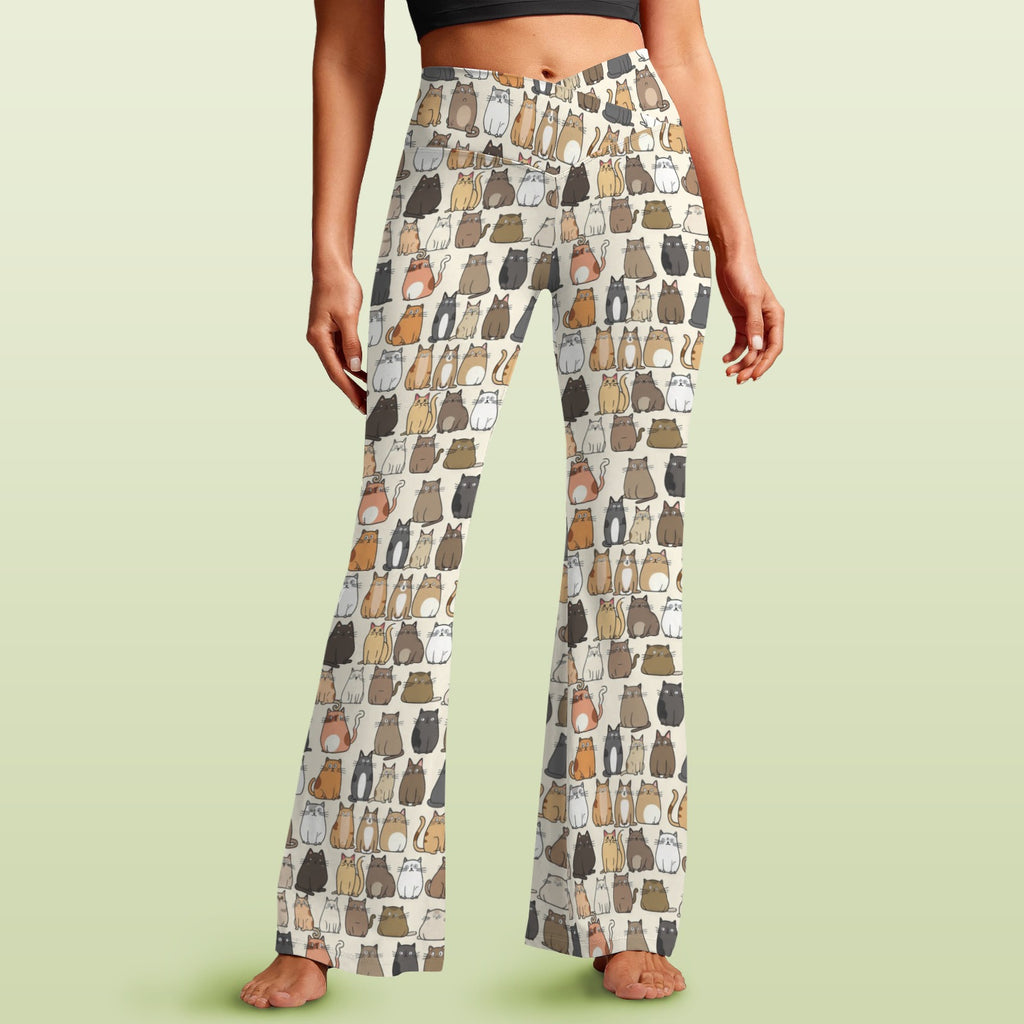 Lots Of Cats High Waist Crossover Tummy Control Flare Leggings 5XL High Waist Flare Leggings animal Printed Offshore