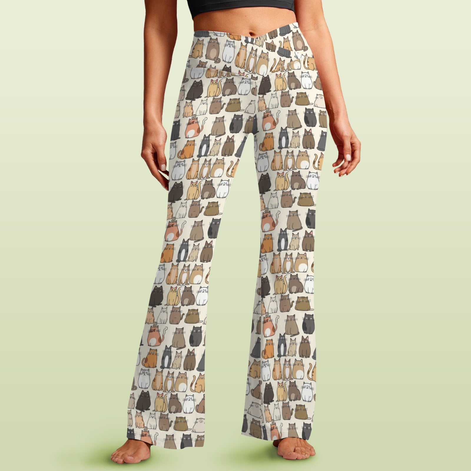 Lots Of Cats High Waist Crossover Tummy Control Flare Leggings 5XL High Waist Flare Leggings animal Printed Offshore