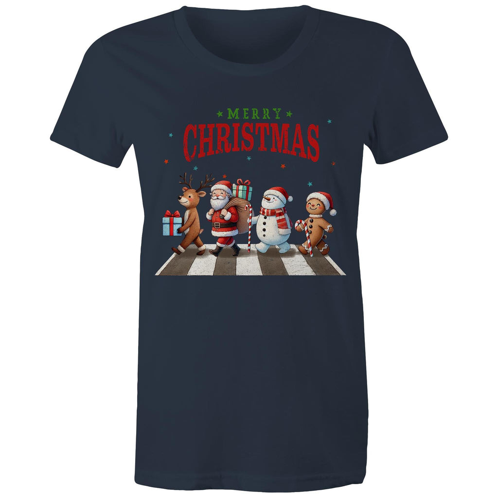 Fab Four, Merry Christmas - Womens T-shirt Navy Womens Christmas T-shirt Christmas Printed In Australia