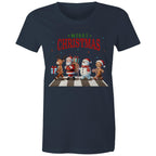 Fab Four, Merry Christmas - Womens T-shirt Navy Womens Christmas T-shirt Christmas Printed In Australia
