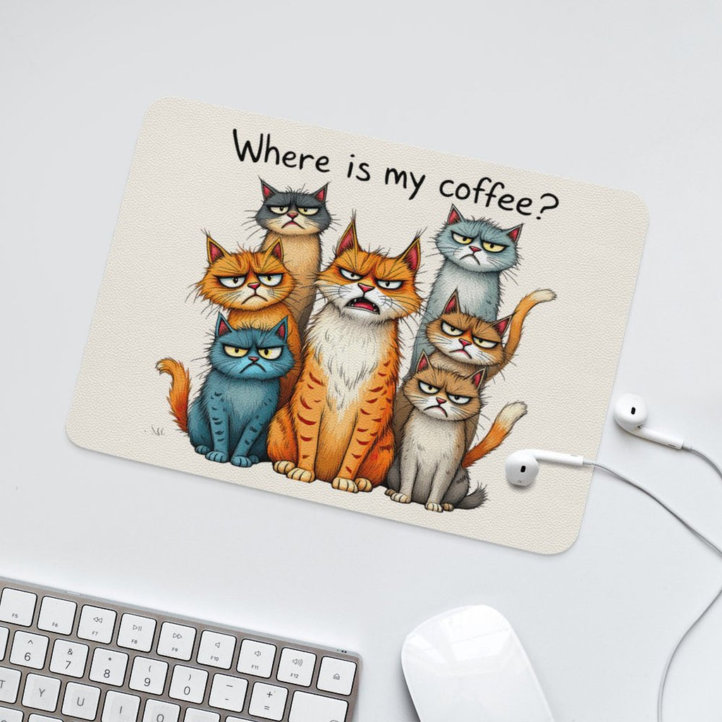 Where Is My Coffee, Cats Leather Mouse Pad Leather Mouse Pad animal Coffee Printed Offshore
