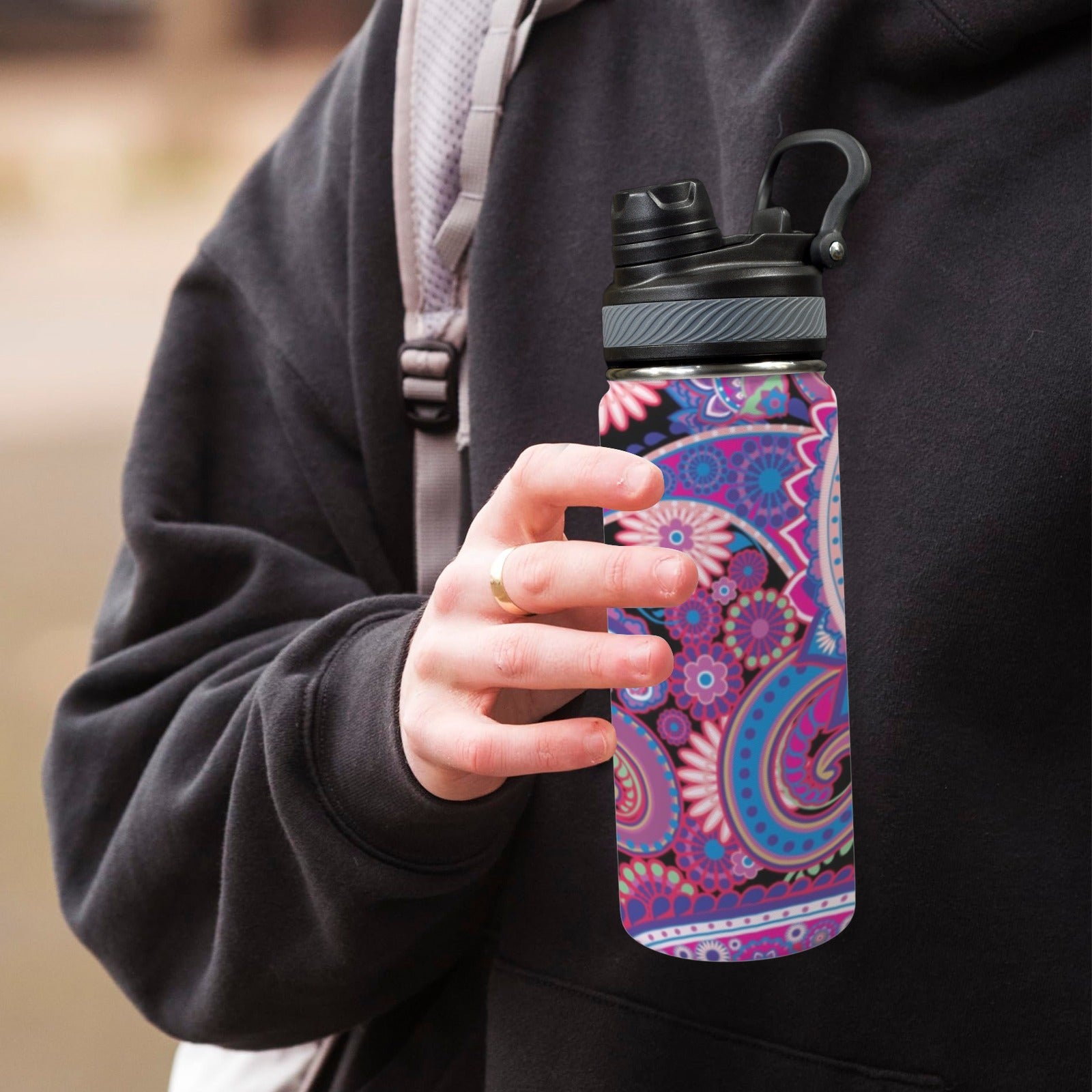 Purple Paisley - Insulated Water Bottle with Dual-Use Lid (18oz) Insulated Water Bottle with Dual-Use Lid (18oz) Printed Offshore