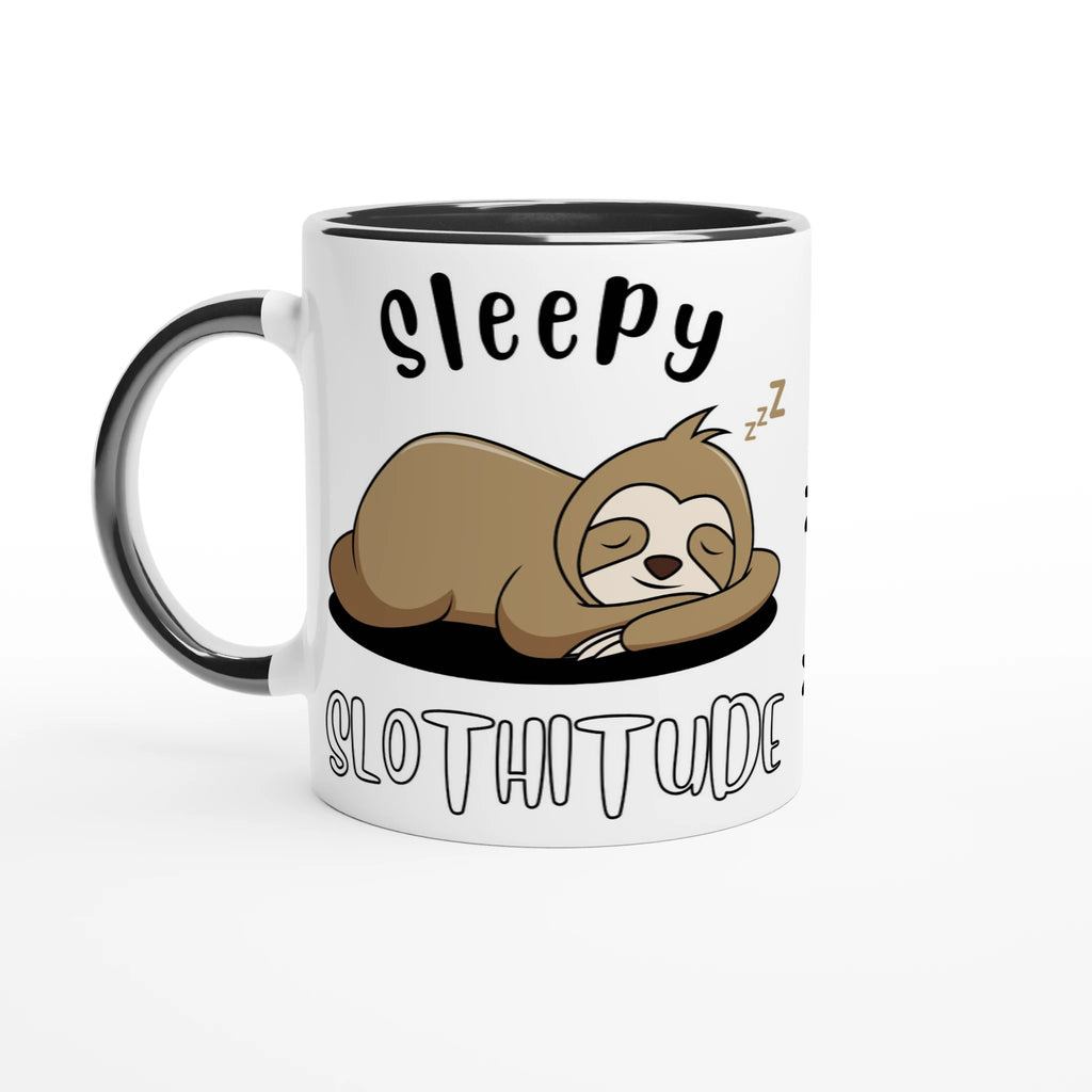 Personalise - Sloth, Sleepy Slothitude - White 11oz Ceramic Mug Ceramic Black Personalised Mug animal customise Globally Fulfilled personalise