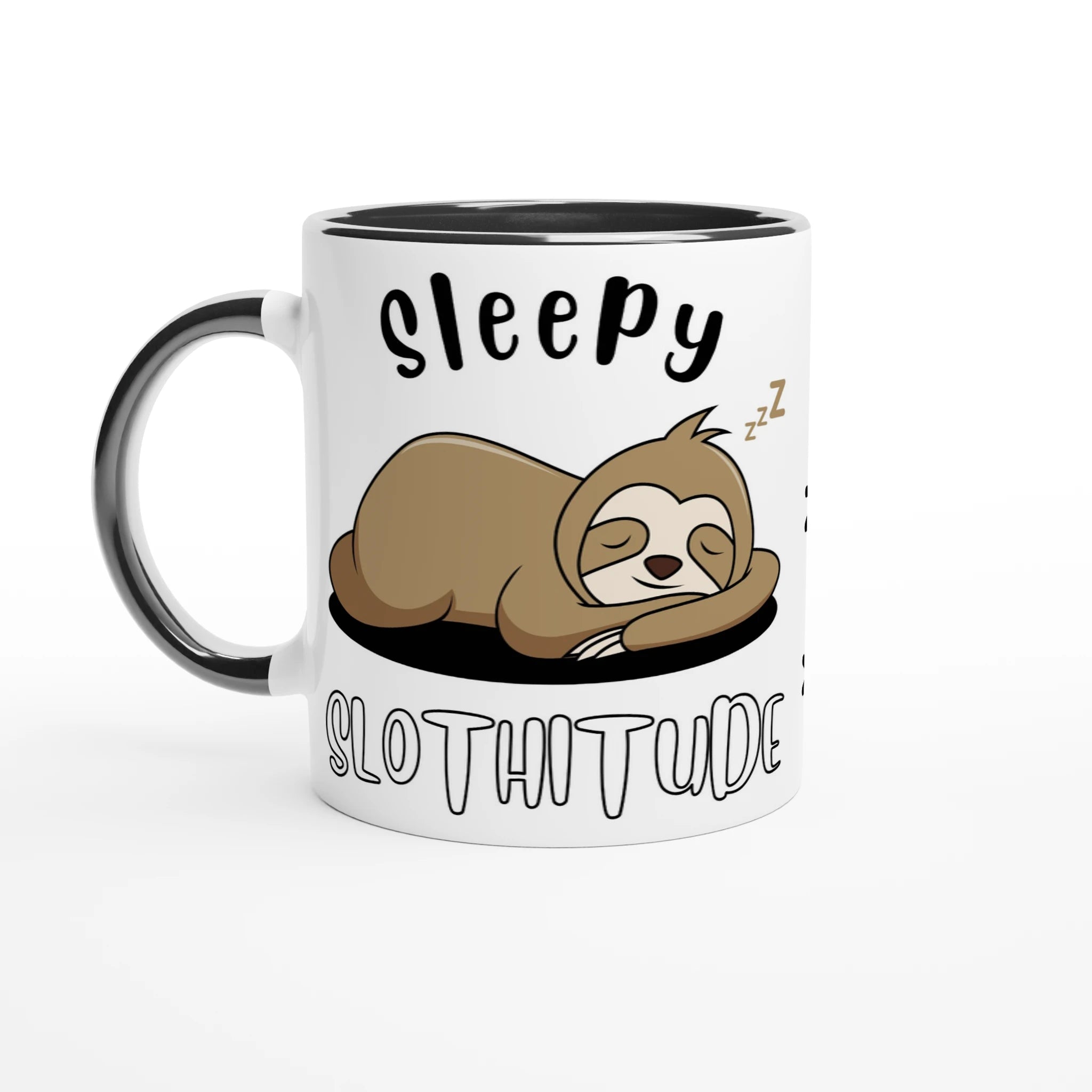 Personalise - Sloth, Sleepy Slothitude - White 11oz Ceramic Mug Ceramic Black Personalised Mug animal customise Globally Fulfilled personalise