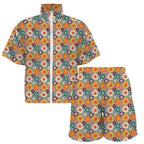 Happy Retro Flowers Women's Windbreaker Short Set Women's Windbreaker Short Set Printed Offshore Retro