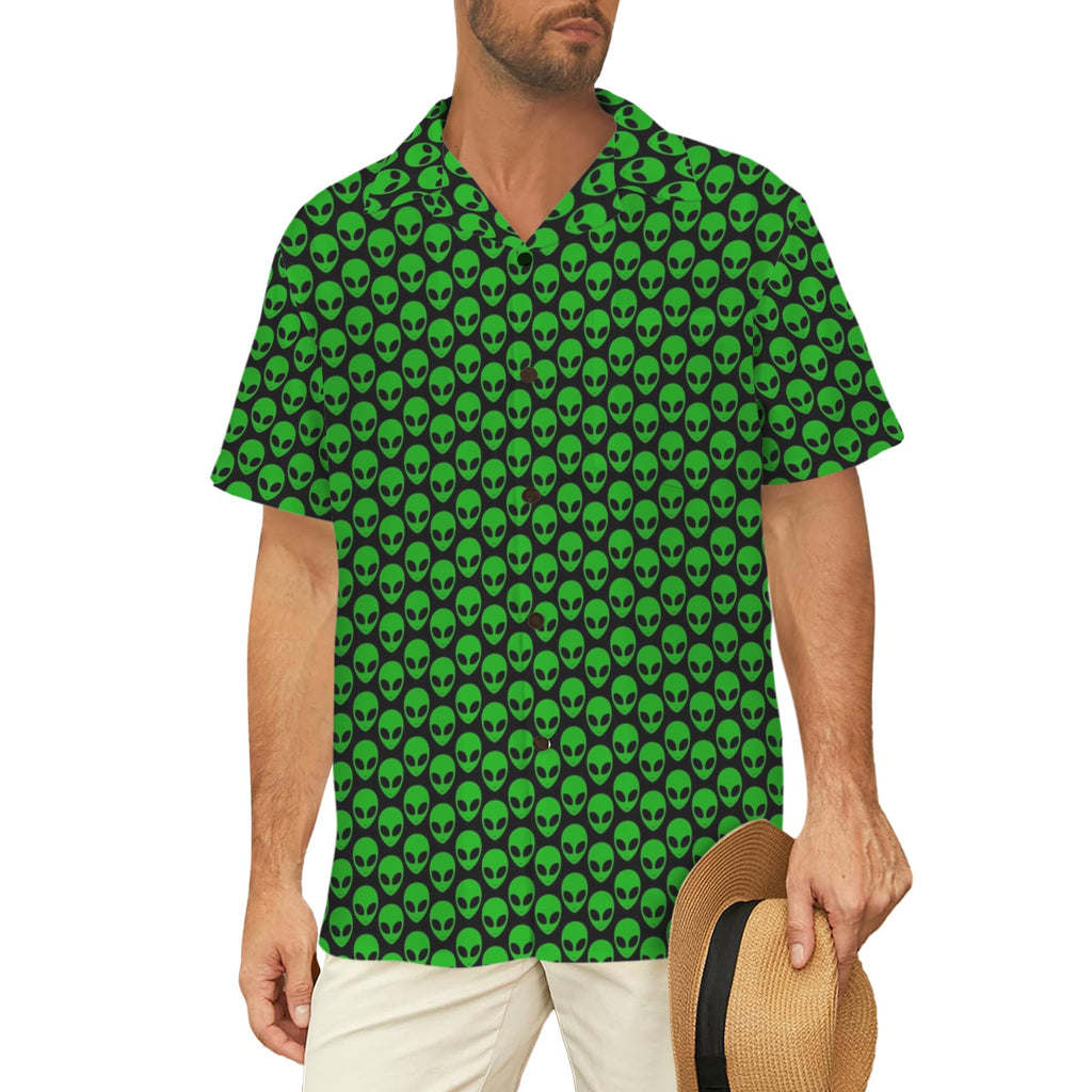 Aliens Men's Short Sleeve Hawaiian Shirt Men's Hawaiian Shirt (New) Printed Offshore Sci Fi