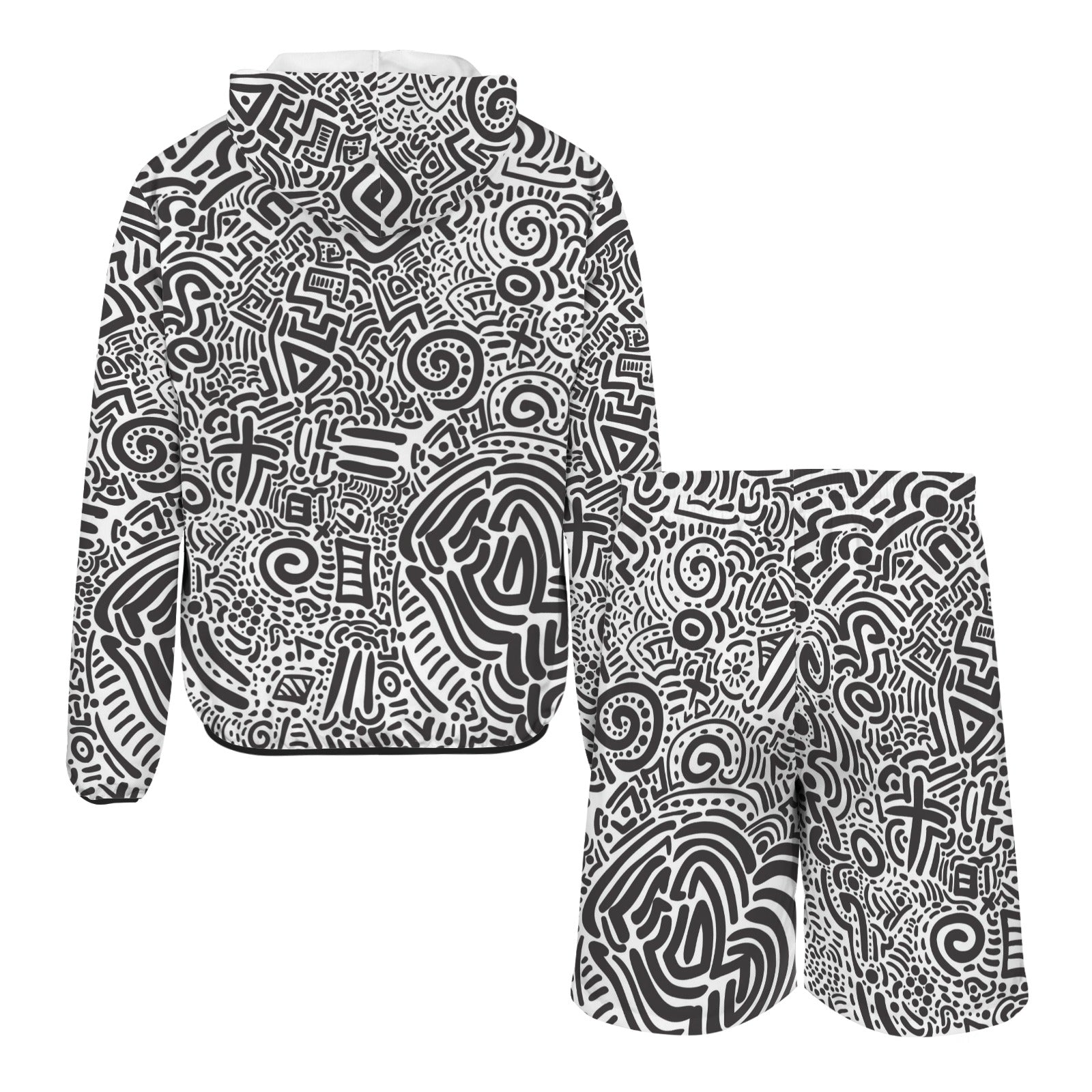 Black And White Men's Lightweight Sun Hoodie & Shorts Set Men's Lightweight Sun Hoodie & Shorts Printed Offshore