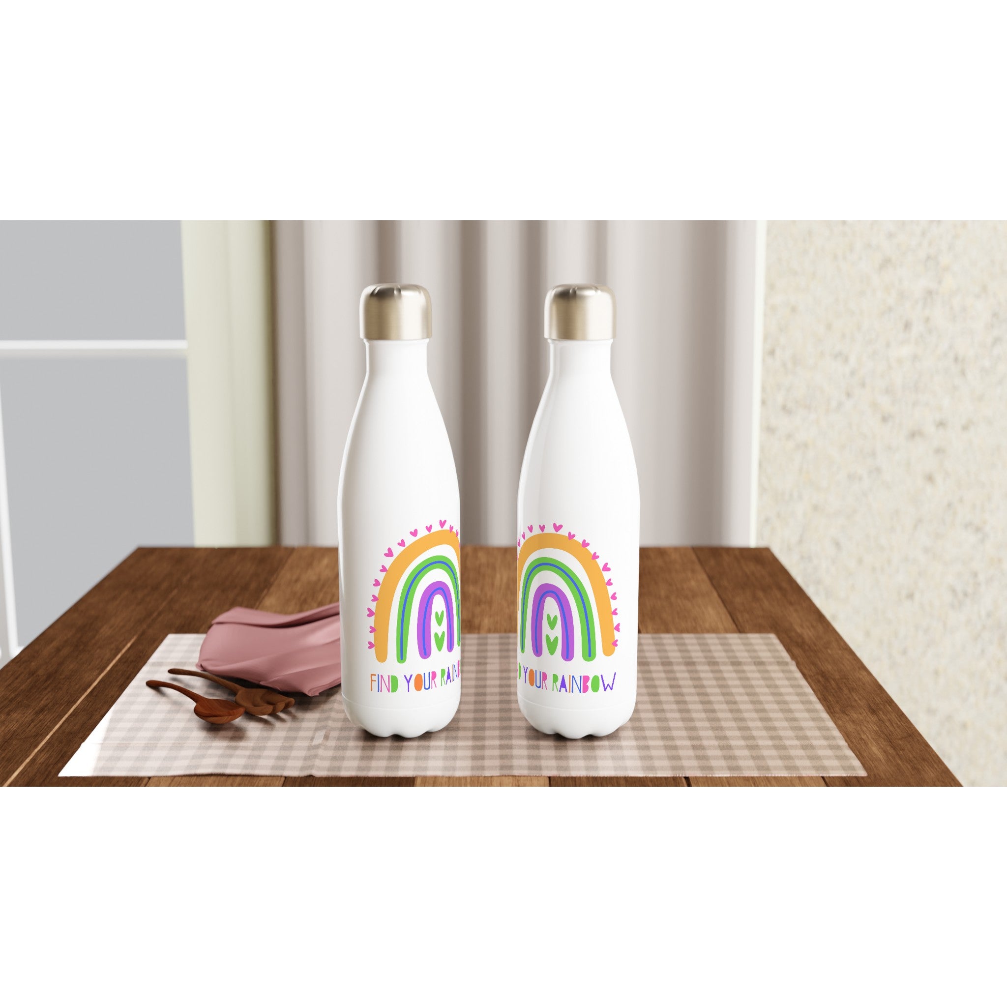 Find Your Rainbow - White 17oz Stainless Steel Water Bottle White Water Bottle Globally Fulfilled