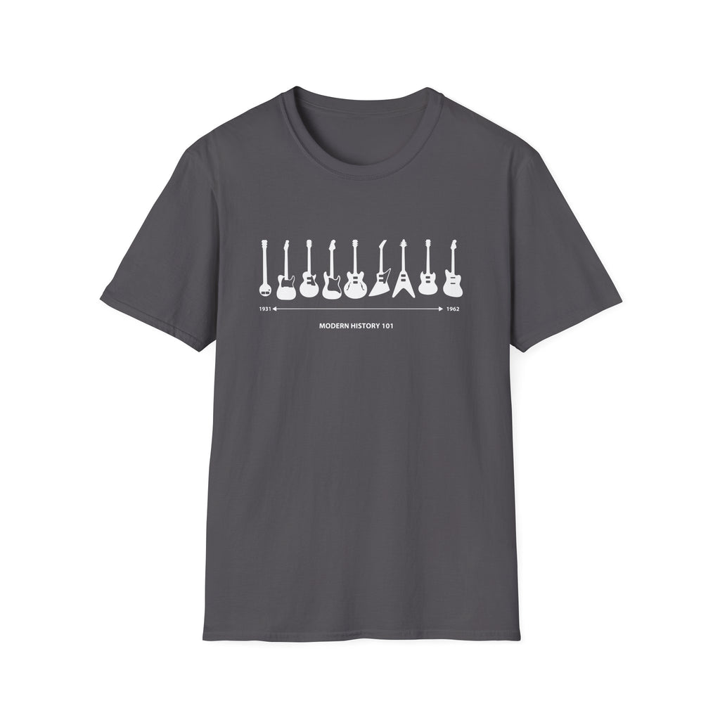 Guitar Timeline Unisex Softstyle T-Shirt Charcoal M Unisex Adult T-shirt Australian Printer Music