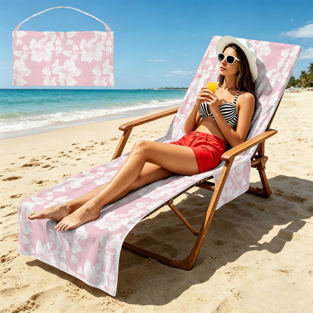 Pink Hawaiian Floral Beach Chair Towel Cover with Side Pockets