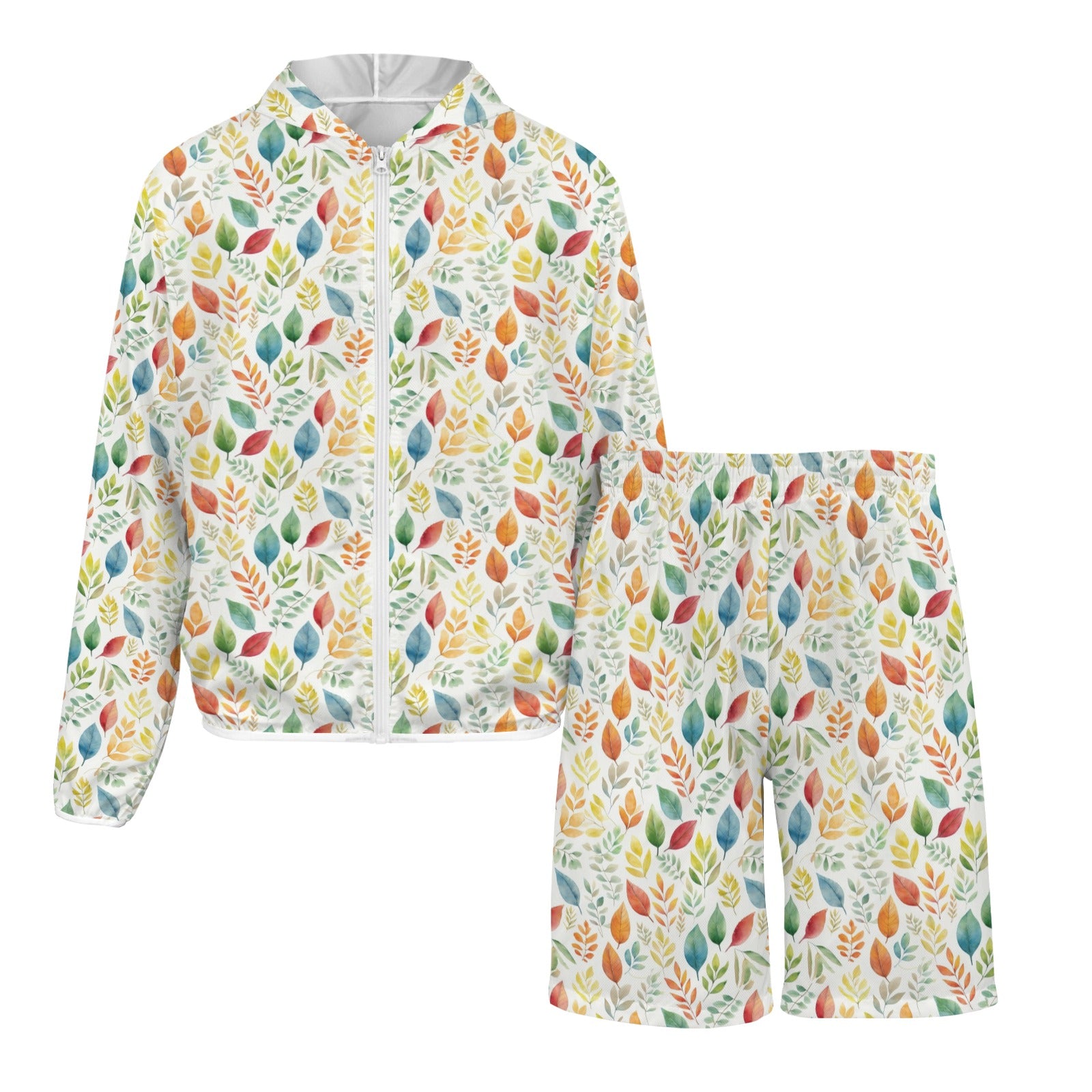 Autumn Leaves Men's Lightweight Sun Hoodie & Shorts Set Men's Lightweight Sun Hoodie & Shorts Plants Printed Offshore