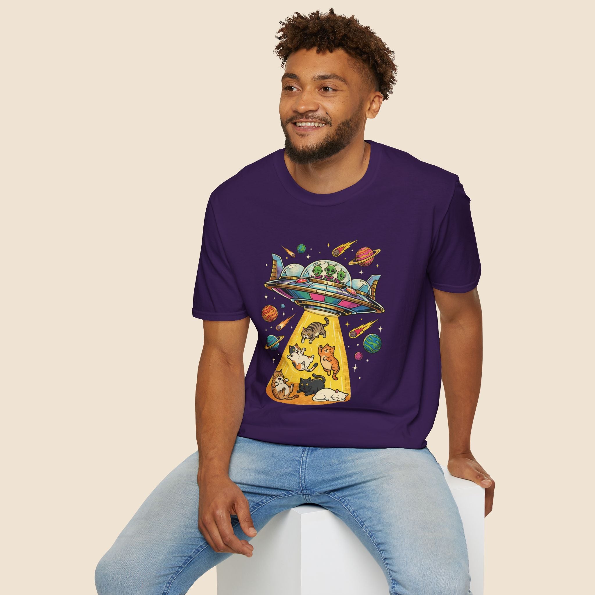 UFO Cat Abduction Unisex T-Shirt Unisex Adult T-shirt animal Globally Fulfilled Sci Fi