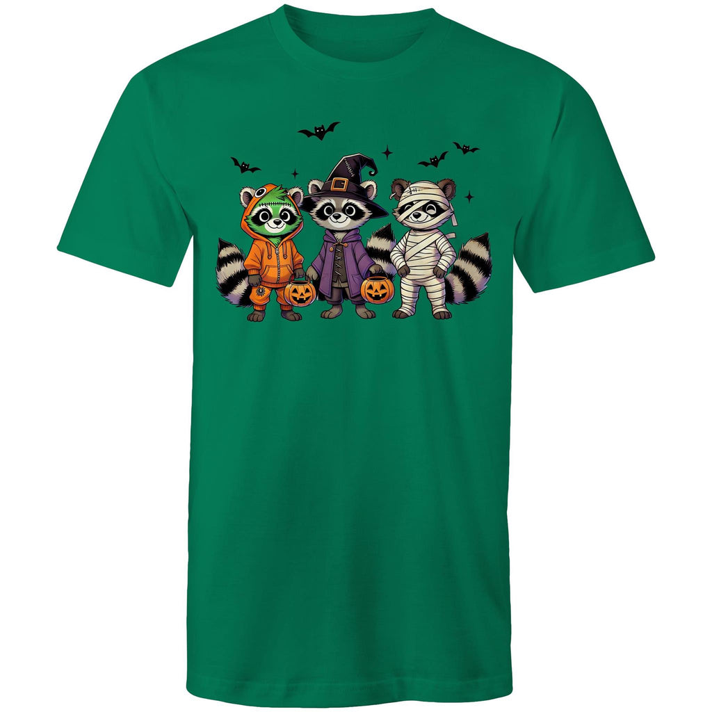 Halloween Raccoons - Mens T-Shirt Kelly Green Mens T-shirt Halloween Printed In Australia