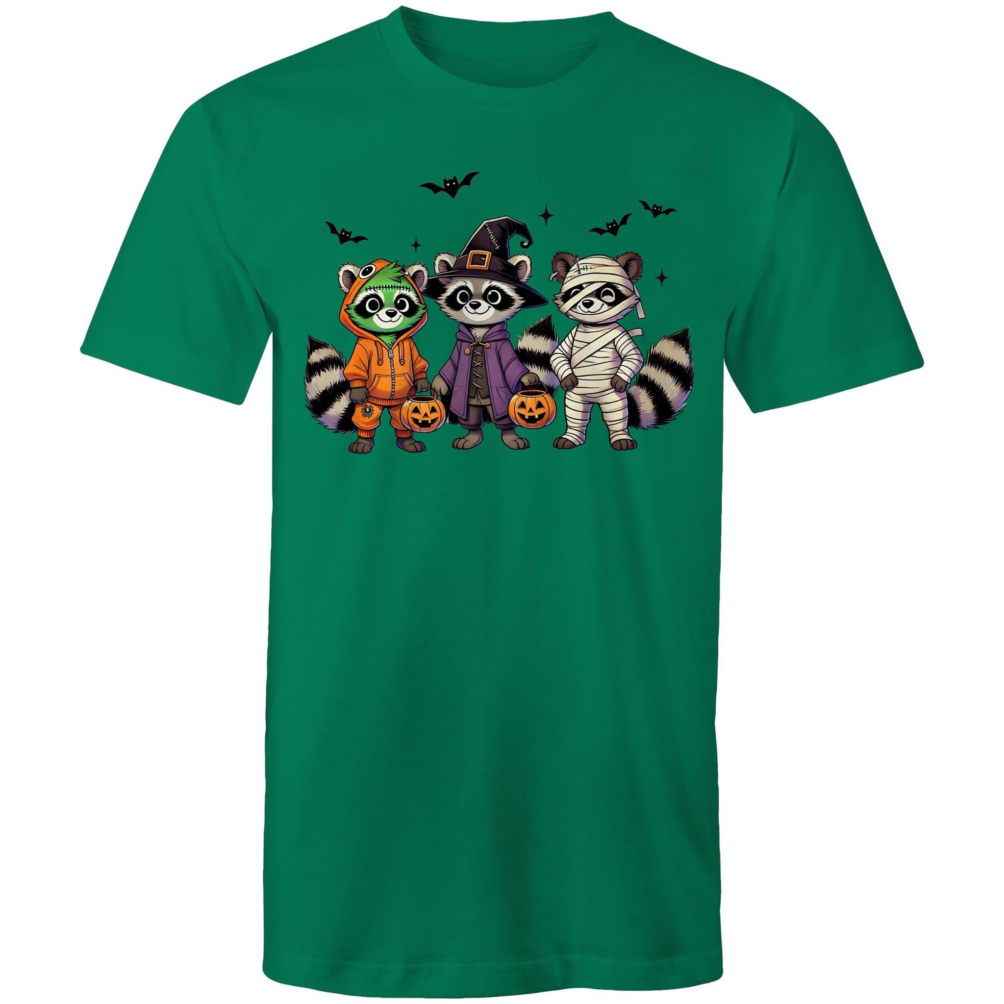 Halloween Raccoons - Mens T-Shirt Kelly Green Mens T-shirt Halloween Printed In Australia