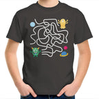 Monster, Find The Right Path - Kids Youth T-Shirt Charcoal Kids Youth T-shirt Printed In Australia Sci Fi