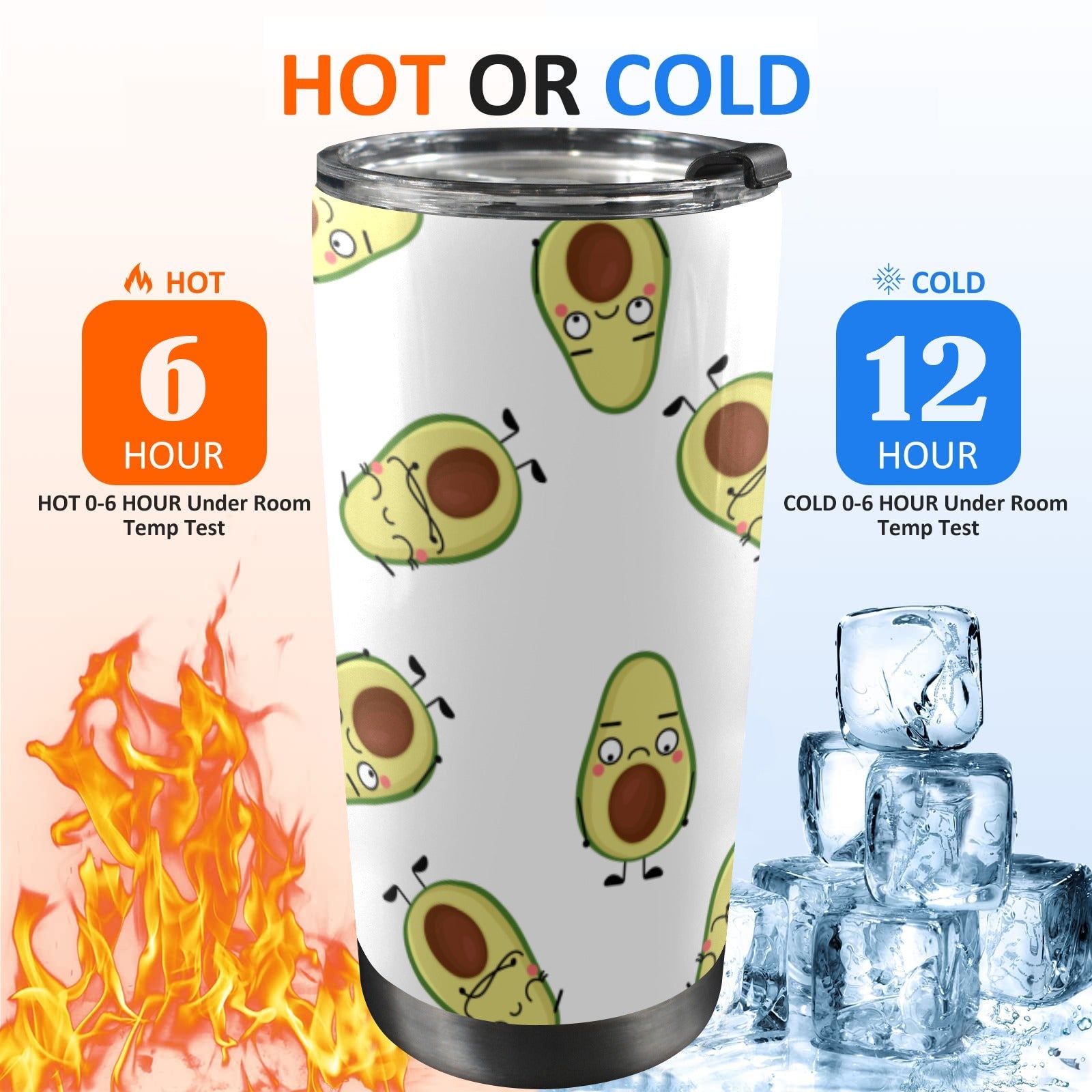 Avocado Characters - 20oz Mobile Tumbler with Lid (Black Lock) 20oz Travel Mug Food Printed Offshore