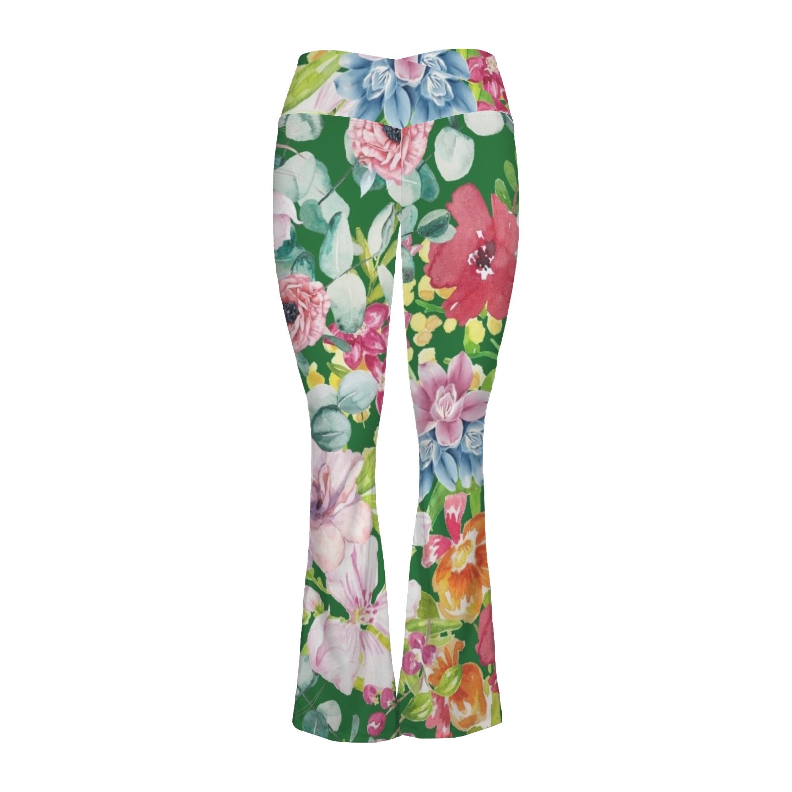 Bright Floral High Waist Crossover Tummy Control Flare Leggings High Waist Flare Leggings Plants Printed Offshore