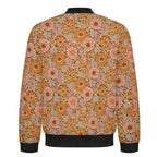 Orange Retro Floral Men's Casual Zip‑Up Bomber Jacket
