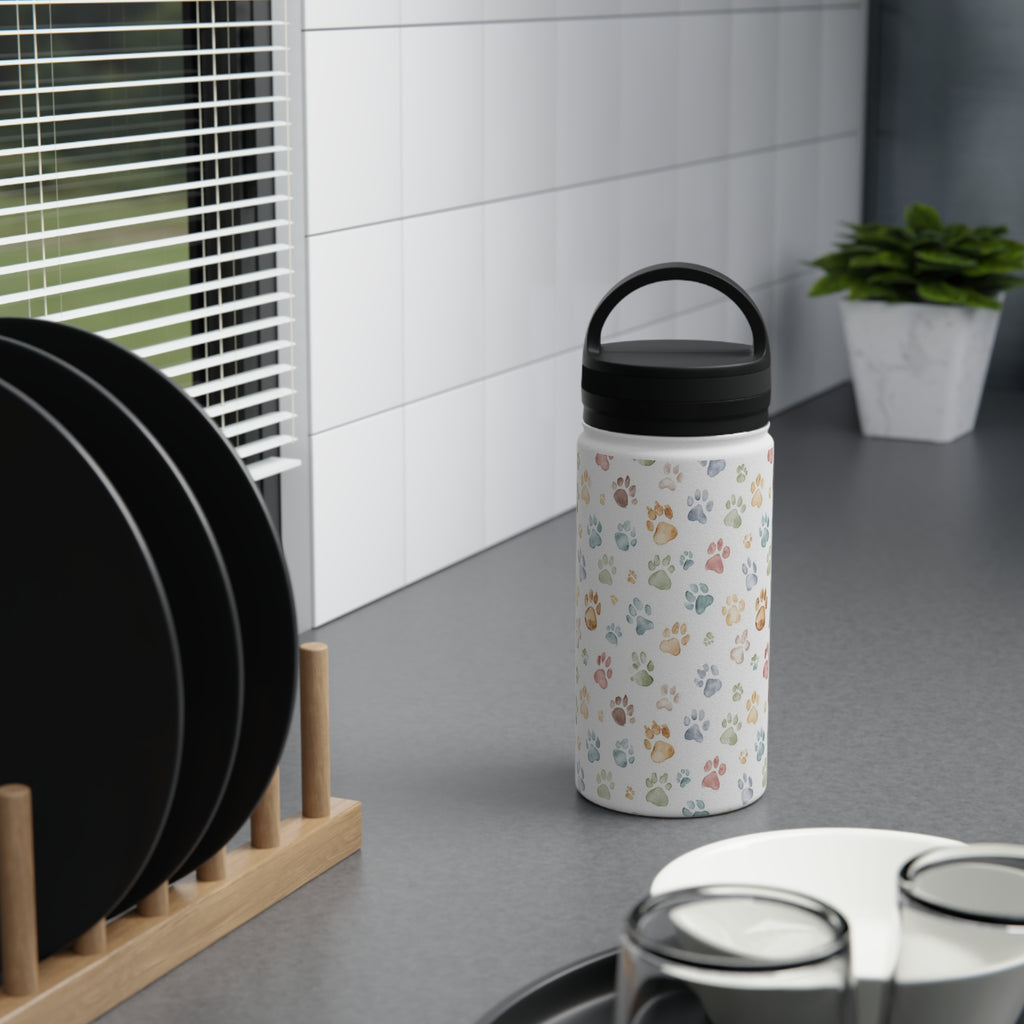 Paw Print Stainless Steel Water Bottle, Handle Lid Stainless Steel Water Bottle With Handle Lid animal Globally Fulfilled