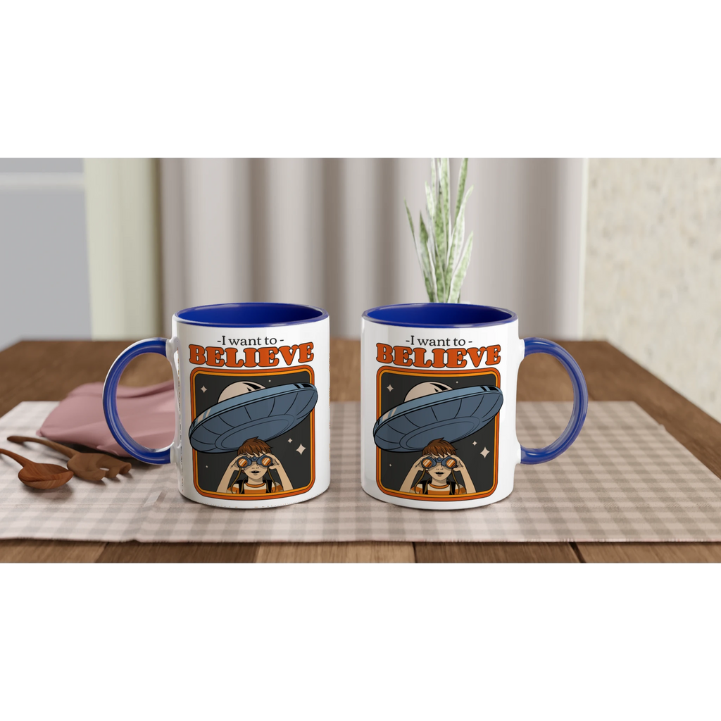 Personalise - I Want To Believe - White 11oz Ceramic Mug Personalised Mug customise Globally Fulfilled personalise Sci Fi