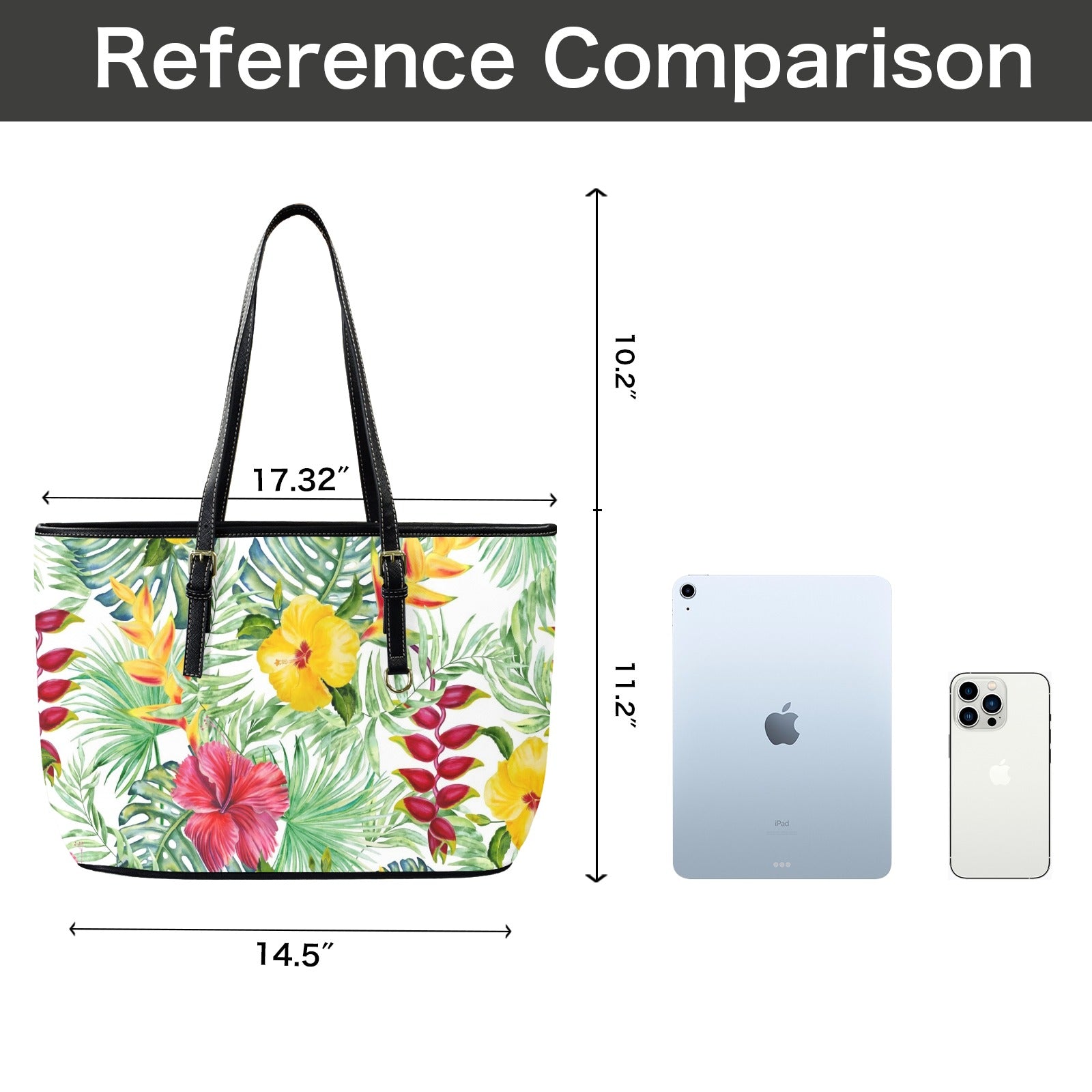 Tropical Flowers On White PU Leather Tote Bag Large Leather Tote Bag-Large Plants Printed Offshore