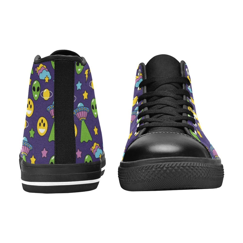 Groovy Alien And UFO Men's High Top Canvas Shoes Men's Classic High Top Canvas Shoes Printed Offshore Retro Sci Fi