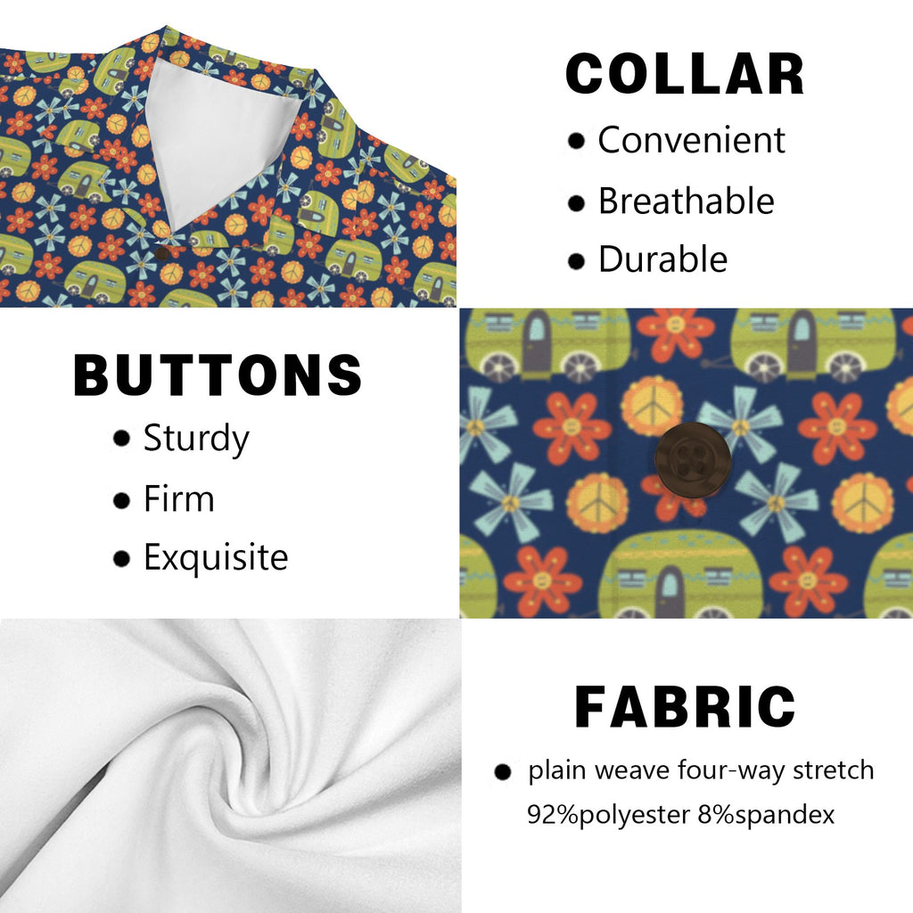 Hippie Caravan Men's Short Sleeve Hawaiian Shirt Men's Hawaiian Shirt (New) Printed Offshore Retro