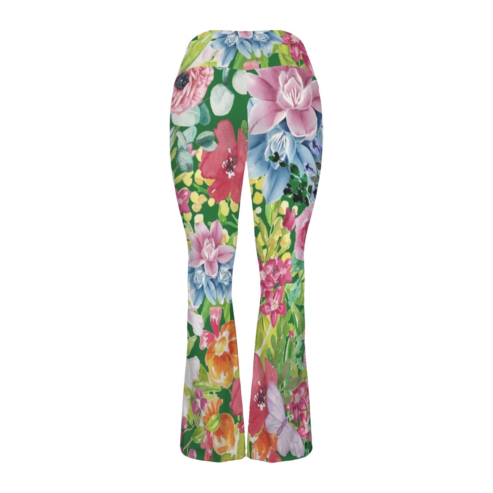 Bright Floral High Waist Crossover Tummy Control Flare Leggings High Waist Flare Leggings Plants Printed Offshore