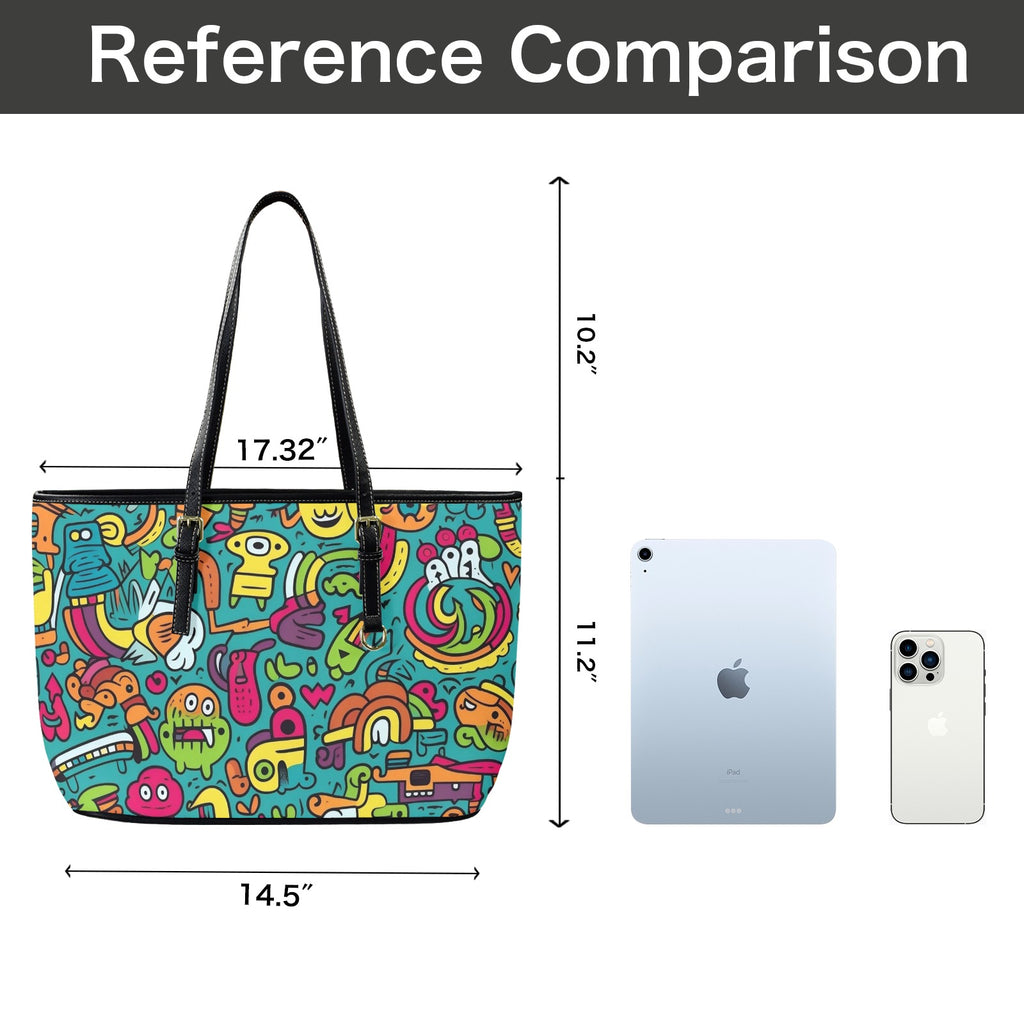 Crazy Characters - Leather Tote Bag-Large