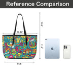 Crazy Characters - Leather Tote Bag-Large